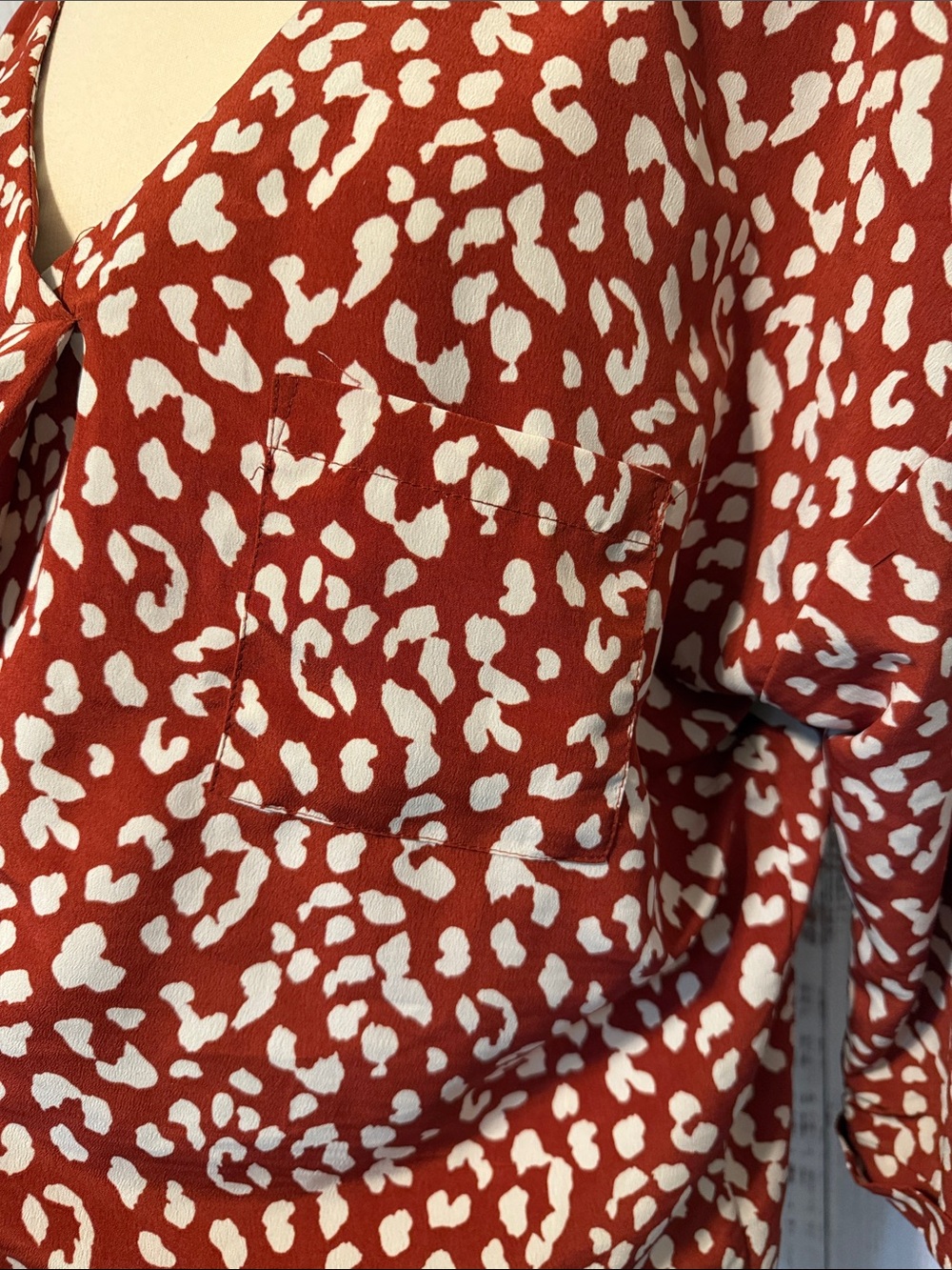 V-Neck Rust Red Leopard Print Blouse - Picture 4 of 6